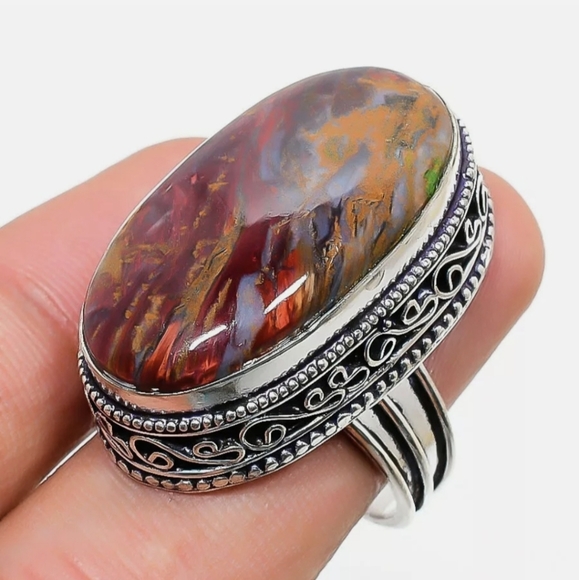 New Oversized Seam Agate 925 Silver Statement Ring. - Picture 16 of 16